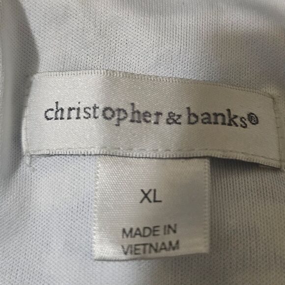 CHRISTOPHER & BANKS Blue White Printed Midi Ruched Waist Dress - Size XL - Picture 11 of 12